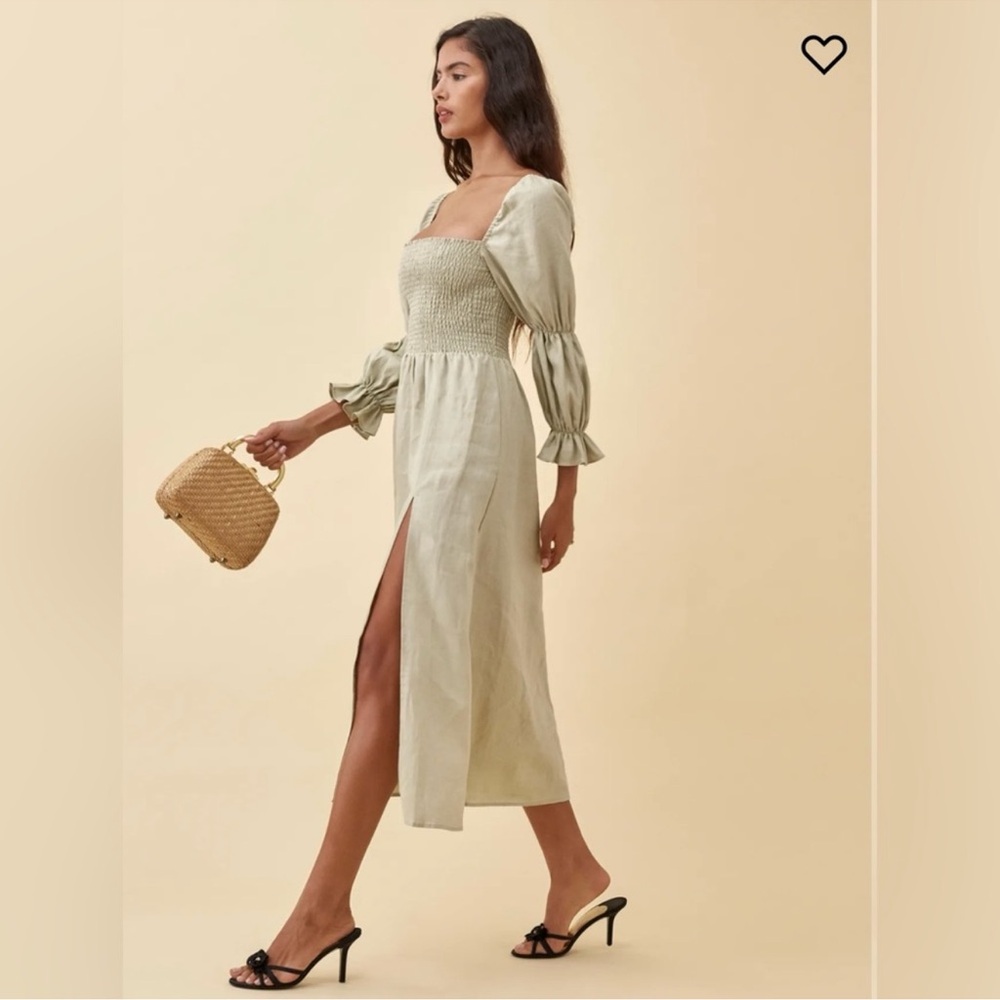Reformation Hyland Linen Dress Dried Herbs Size Xl